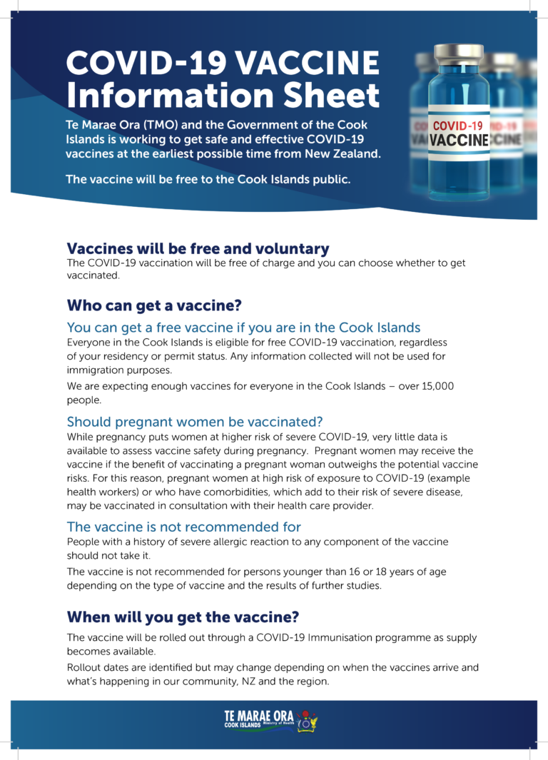 COVID19 Vaccine Information Sheet Te Marae Ora Cook Islands Ministry