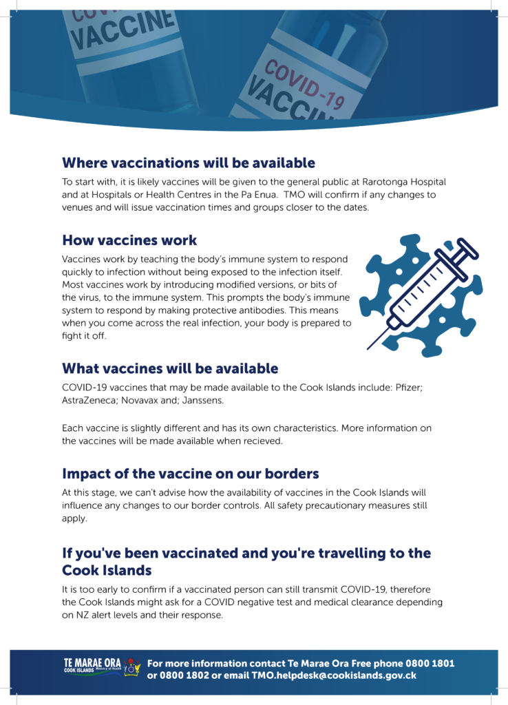 COVID-19 Vaccine Information Sheet – Te Marae Ora Cook Islands Ministry ...